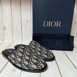Christian Dior Oblique Jacquard Slipper Mule Charcoal Sz 42 / 9